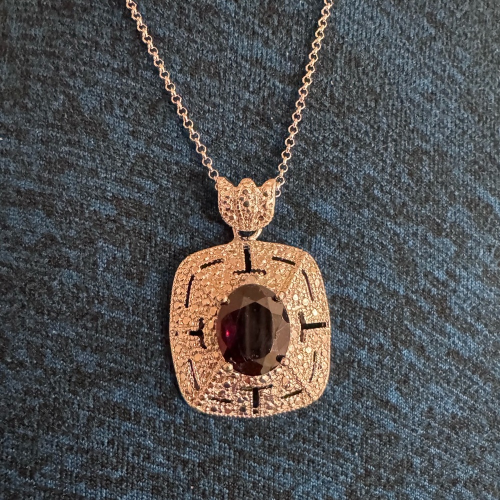 DBJ Silver and Ruby Gemstone Necklace